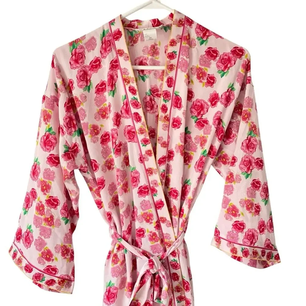 Natori Neiman Marcus Vintage Cabbage Rose Pink Robe size XS - Picture 2 of 9